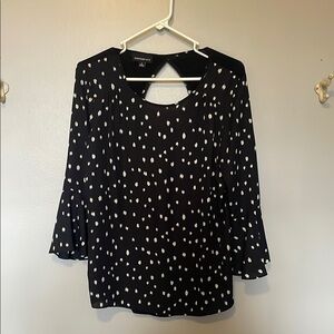 Fortune + Ivy Black Polka Dot Bell-Sleeve Blouse